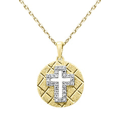 SPECIAL!.09ct G SI 14K Yellow Gold Round Diamond Disc Cross Pendant Necklace 18"