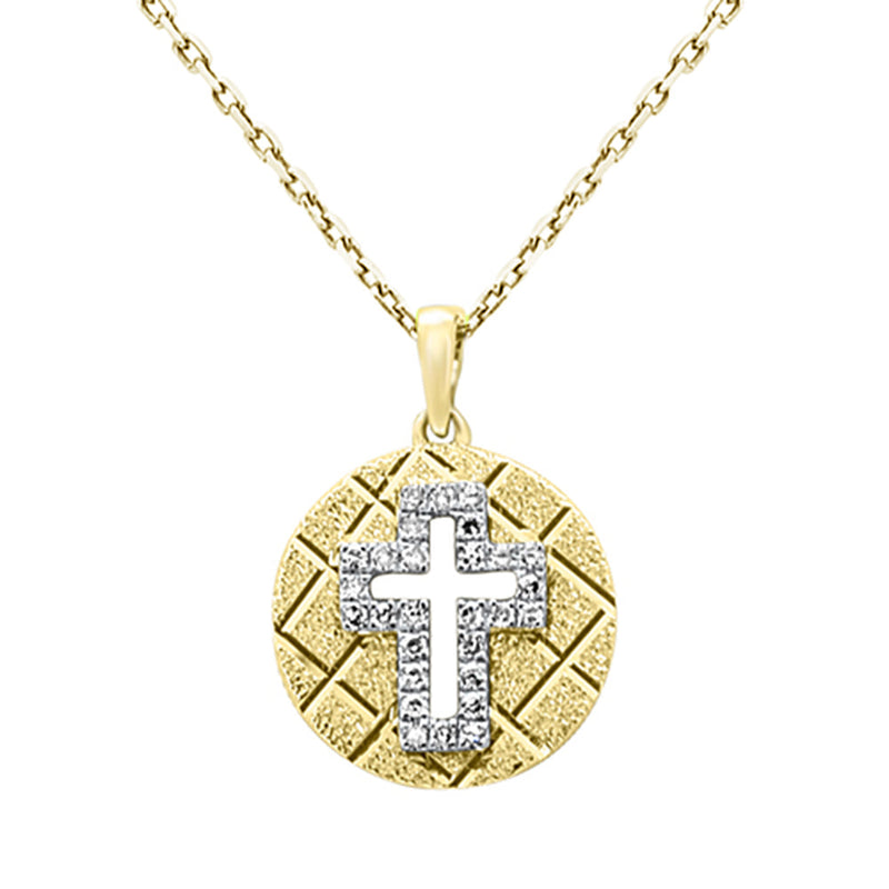 SPECIAL!.09ct G SI 14K Yellow Gold Round Diamond Disc Cross Pendant Necklace 18"