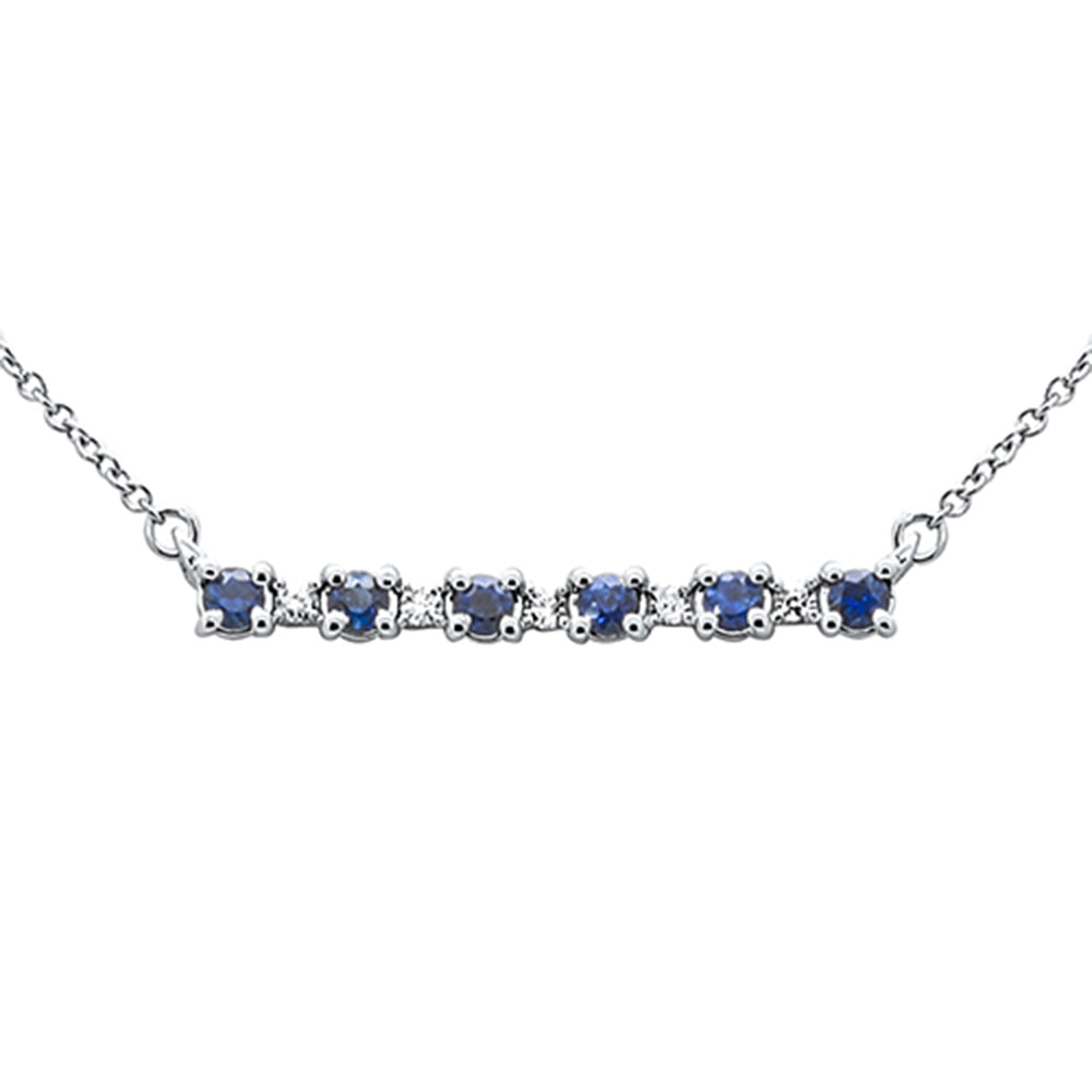 SPECIAL! .31ct G SI 14K White Gold Diamond & Blue Sapphire Gemstones Bar Pendant Necklace 18" Long Chain