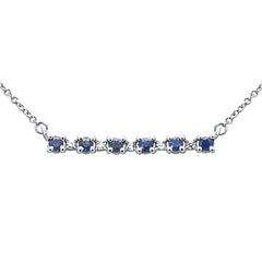 SPECIAL! .31ct G SI 14K White Gold Diamond & Blue Sapphire Gemstones Bar Pendant Necklace 18" Long Chain