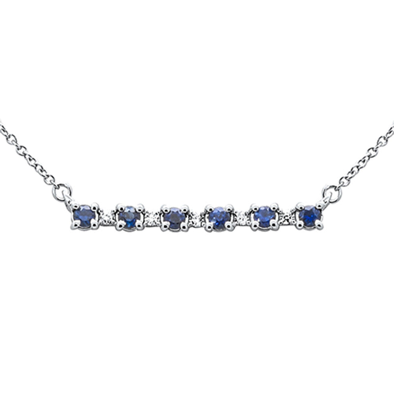 SPECIAL! .31ct G SI 14K White Gold Diamond & Blue Sapphire Gemstones Bar Pendant Necklace 18" Long Chain
