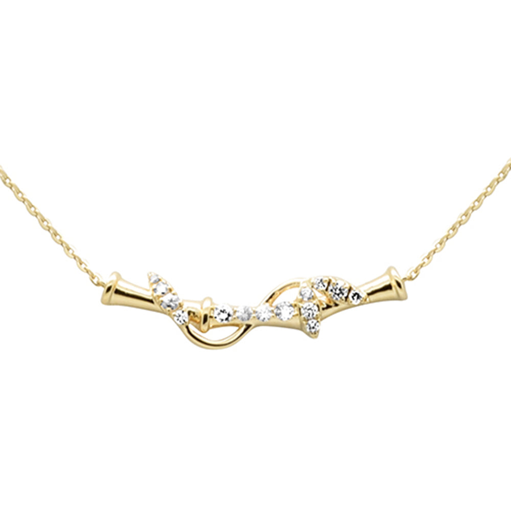 .13ct G SI 14K Yellow Gold Diamond Sideways Bamboo Pendant Necklace 16+2" Ext