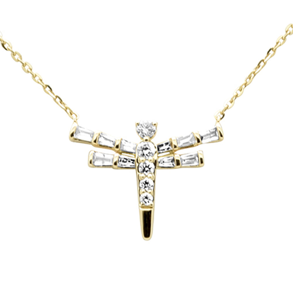 SPECIAL! .22ct G SI 14K Yellow Gold Diamond Dragonfly Pendant Necklace 16+2" Ext