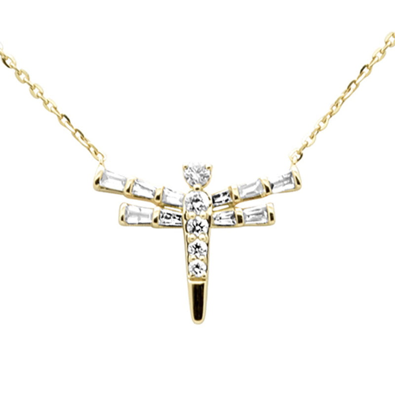 SPECIAL! .22ct G SI 14K Yellow Gold Diamond Dragonfly Pendant Necklace 16+2" Ext