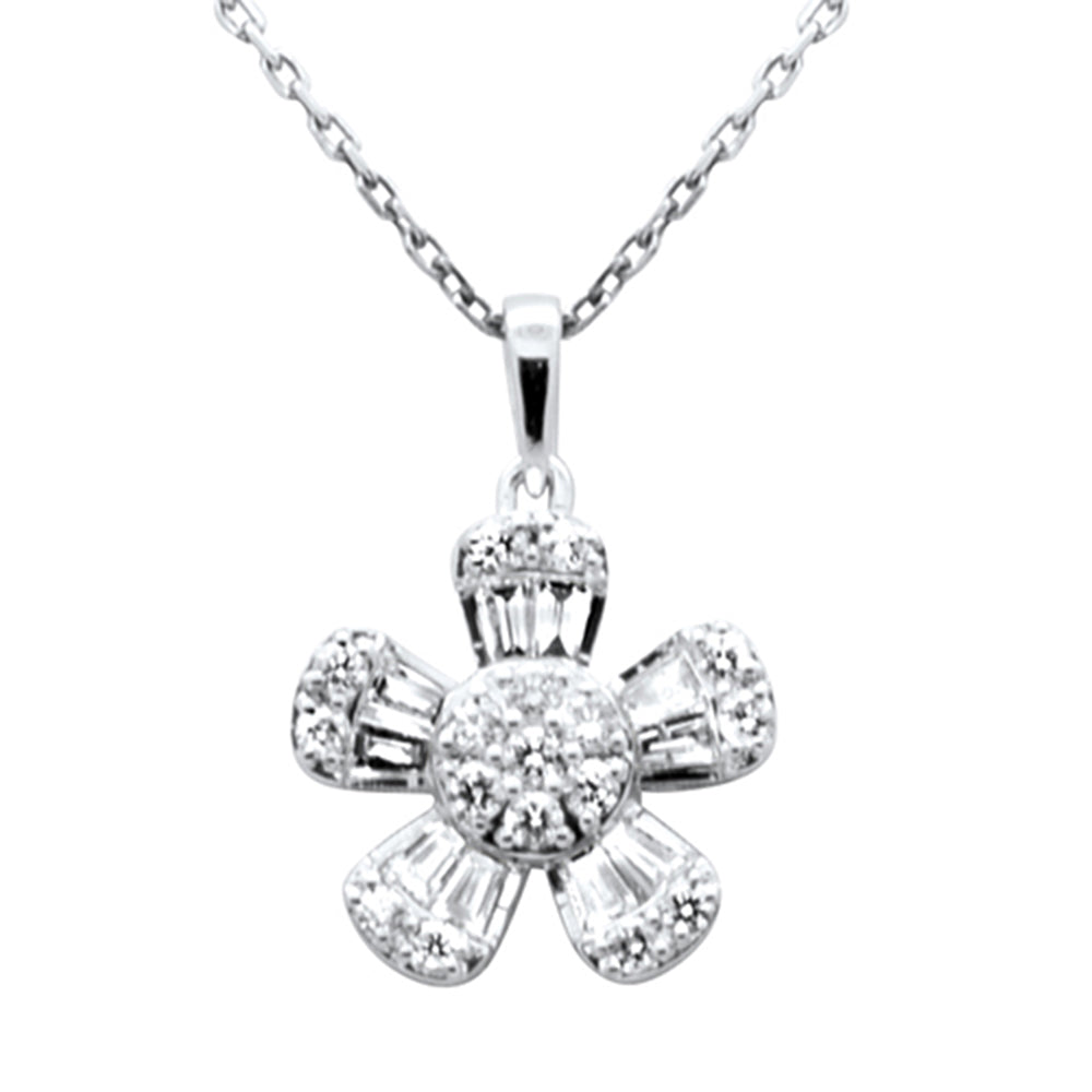 SPECIAL! .51ct G SI 14K White Gold Round & Baguette Diamond Flower Pendant Necklace 18" Chain
