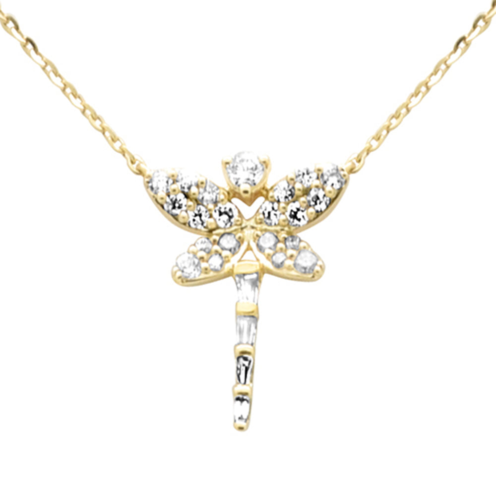 SPECIAL!.23ct G SI 14K Yellow Gold Diamond Round & Baguette Dragonfly Pendant Necklace 16+2" Ext