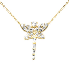 SPECIAL!.23ct G SI 14K Yellow Gold Diamond Round & Baguette Dragonfly Pendant Necklace 16+2" Ext