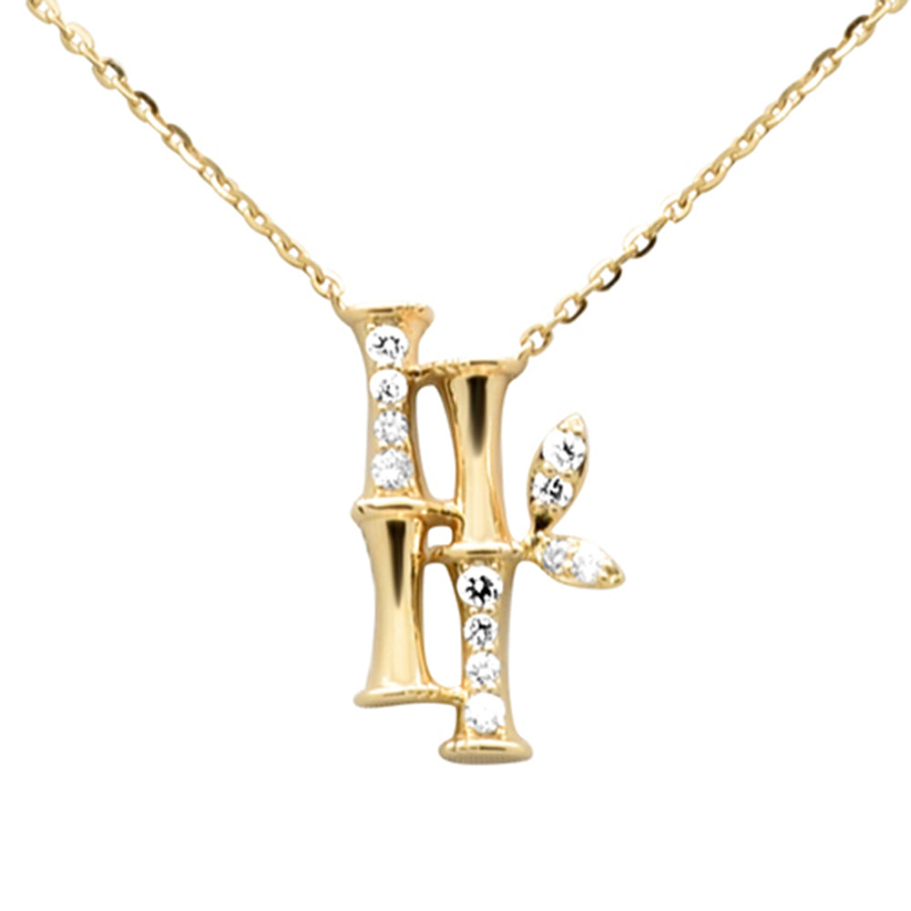SPECIAL! .11ct G SI 14K Yellow Gold Diamond Bamboo Pendant Necklace 16+2" Ext