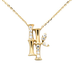 SPECIAL! .11ct G SI 14K Yellow Gold Diamond Bamboo Pendant Necklace 16+2" Ext