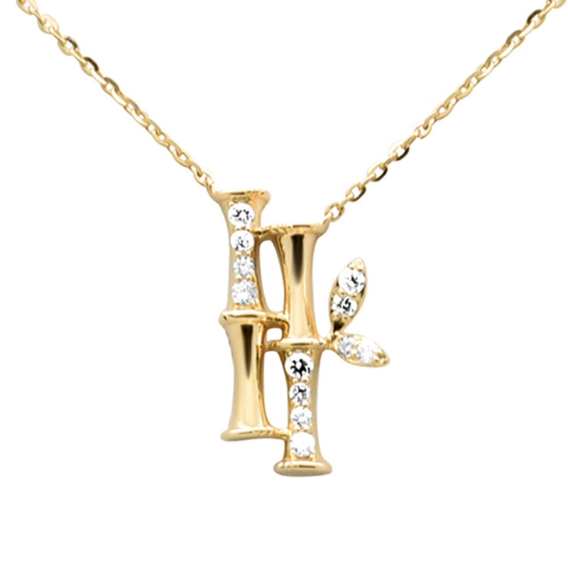 SPECIAL! .11ct G SI 14K Yellow Gold Diamond Bamboo Pendant Necklace 16+2" Ext