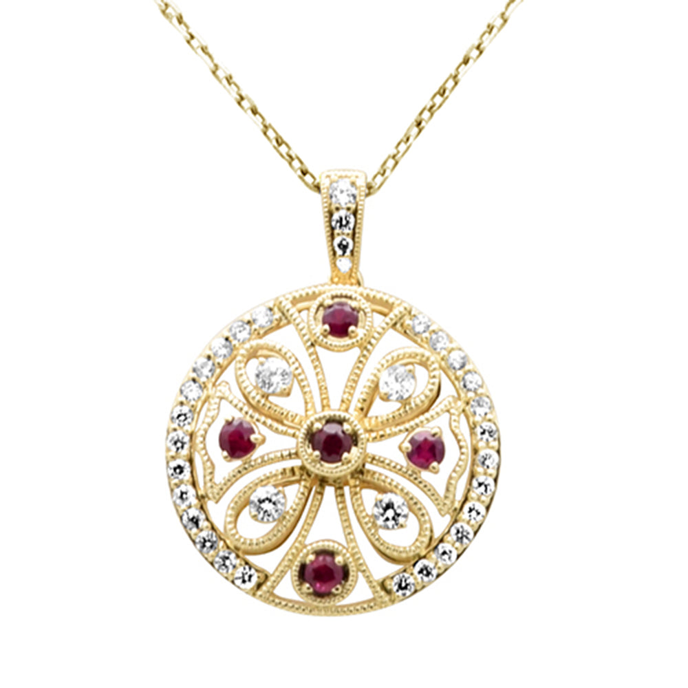 SPECIAL! .46ct G SI 14K Yellow Gold Diamond & Ruby Gemstone Pendant Necklace 18" Chain