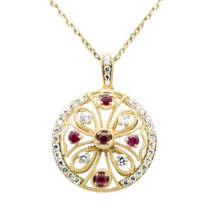 SPECIAL! .46ct G SI 14K Yellow Gold Diamond & Ruby Gemstone Pendant Necklace 18" Chain