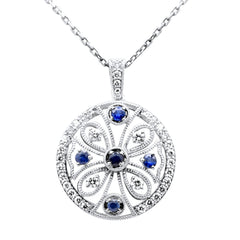 SPECIAL! .51ct G SI 14K White Gold Diamond Blue & Sapphire Gemstone Pendant Necklace 18" Chain