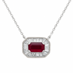 SPECIAL! .54ct G SI 14K White Gold Diamond & Ruby Gemstone Pendant Necklace 16+2" Ext