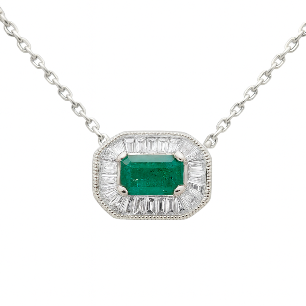 SPECIAL! .45ct G SI 14K White Gold Diamond & Emerald Gemstone Pendant Necklace 16+2" Ext