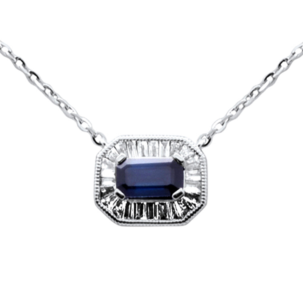 SPECIAL! .44ct G SI 14K White Gold Diamond & Blue Sapphire Gemstone Pendant Necklace 16+2" Ext