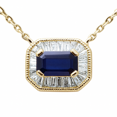 SPECIAL! .44ct G SI 14K Yellow Gold Diamond & Blue Sapphire Gemstone Pendant Necklace 16+2" Ext