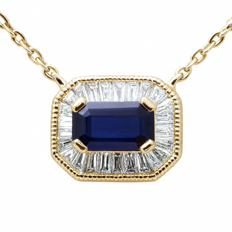 SPECIAL! .44ct G SI 14K Yellow Gold Diamond & Blue Sapphire Gemstone Pendant Necklace 16+2" Ext