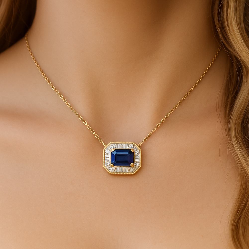 SPECIAL! .44ct G SI 14K Yellow Gold Diamond & Blue Sapphire Gemstone Pendant Necklace 16+2" Ext