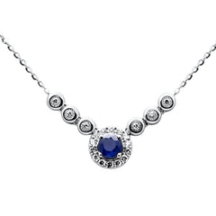 SPECIAL! .44ct G SI 14K White Gold Diamond & Blue Sapphire Gemstones Pendant Necklace 16+2" Ext