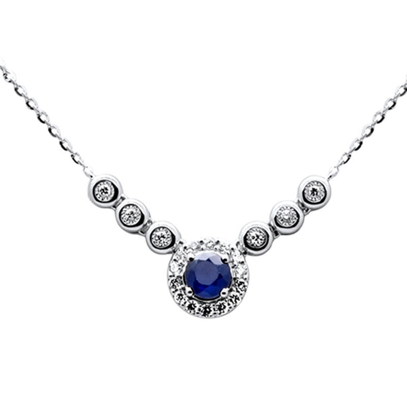 SPECIAL! .44ct G SI 14K White Gold Diamond & Blue Sapphire Gemstones Pendant Necklace 16+2" Ext