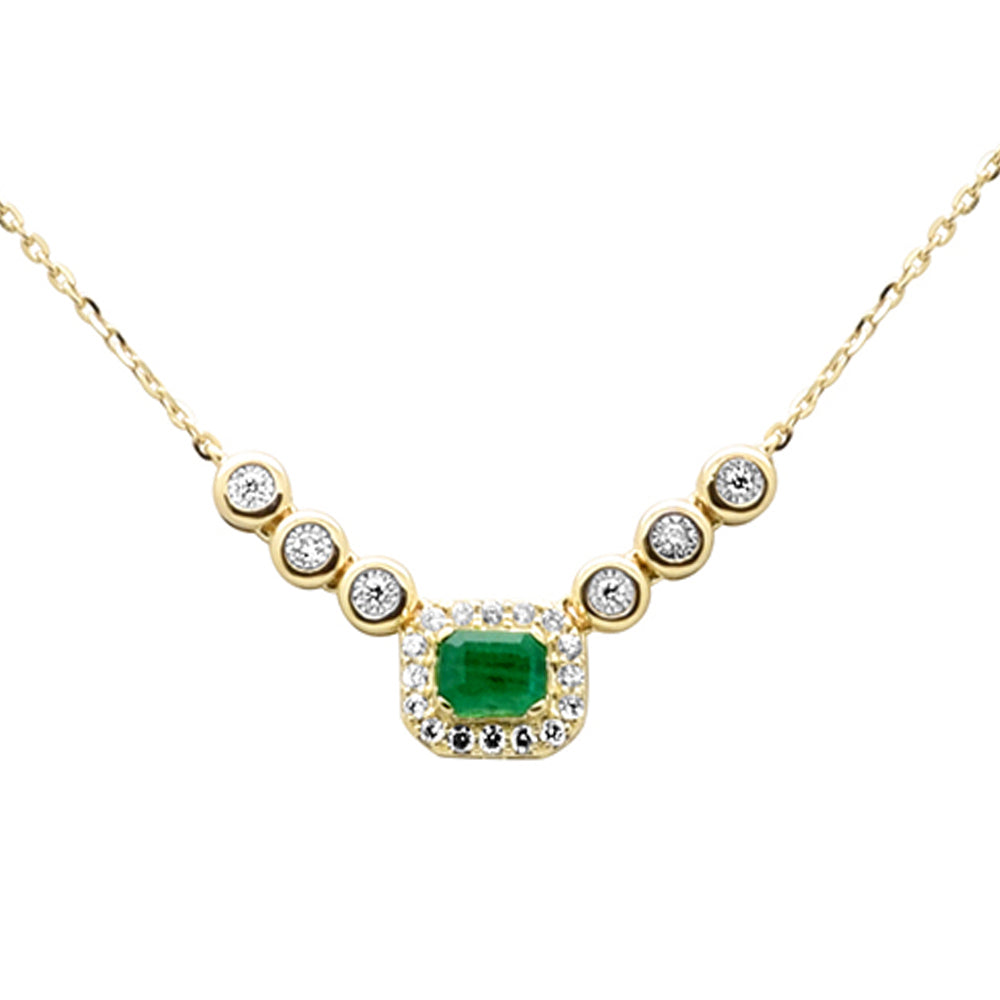 SPECIAL! .34ct G SI 14K Yellow Gold Diamond & Emerald Gemstone Pendant Necklace 16+2" Ext