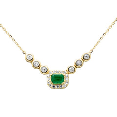SPECIAL! .34ct G SI 14K Yellow Gold Diamond & Emerald Gemstone Pendant Necklace 16+2" Ext