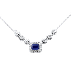 SPECIAL! .35ct G SI 14K White Gold Diamond & Blue Sapphire Gemstones Pendant Necklace 16+2" Ext