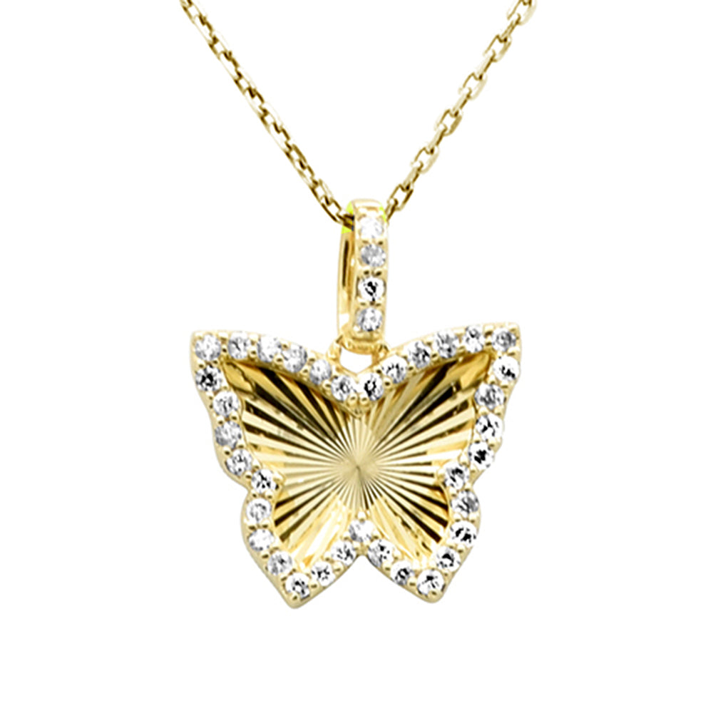 SPECIAL! .28ct G SI 14K Yellow Gold Diamond Butterfly Pendant Necklace 18" Long Chain