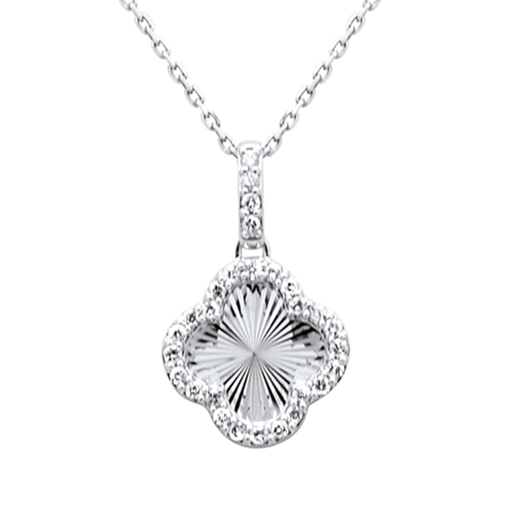 SPECIAL!.24ct G SI 14K White Gold Diamond Clover Pendant Necklace 18" Long Chain