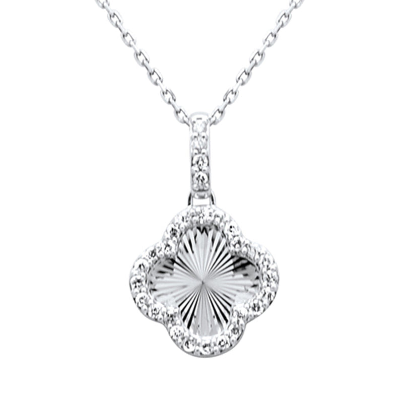 SPECIAL!.24ct G SI 14K White Gold Diamond Clover Pendant Necklace 18" Long Chain