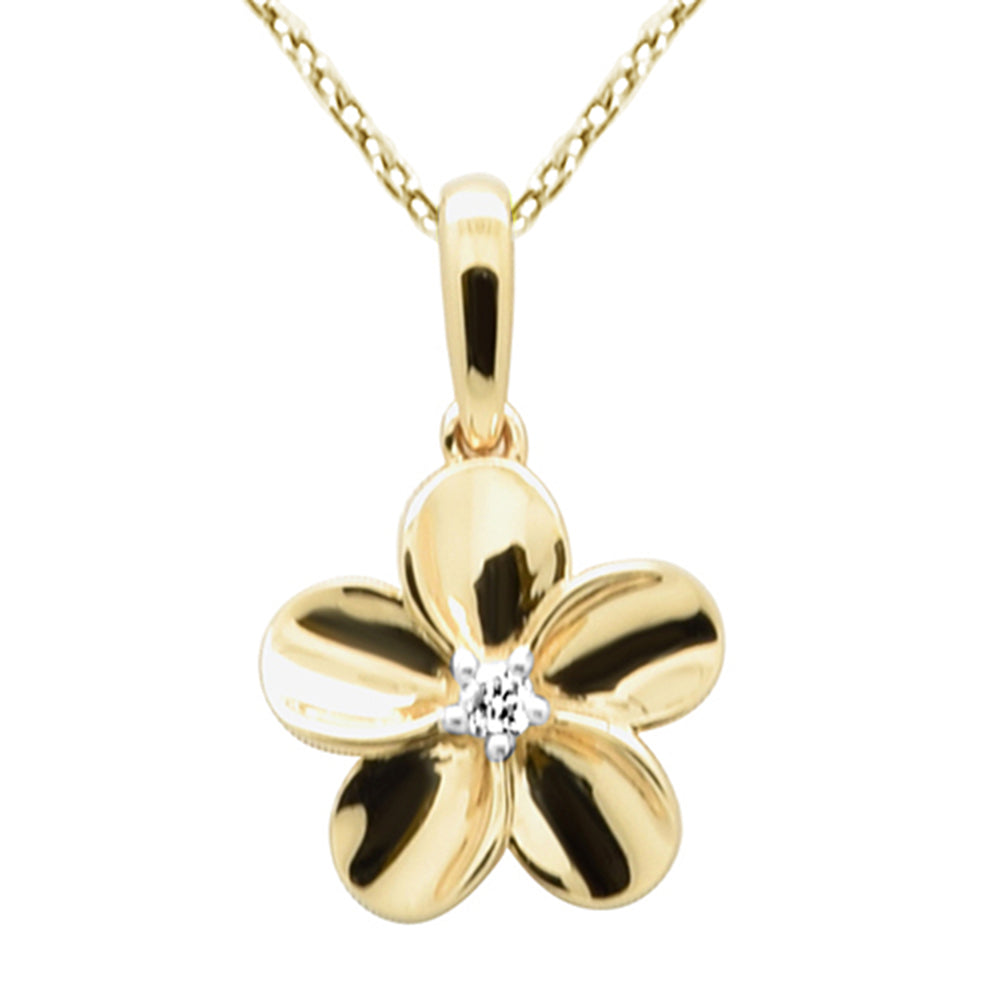 SPECIAL!.03ct G SI 14K Yellow Gold Diamond Flower Pendant Necklace 18" Long Chain