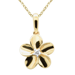 SPECIAL!.03ct G SI 14K Yellow Gold Diamond Flower Pendant Necklace 18" Long Chain