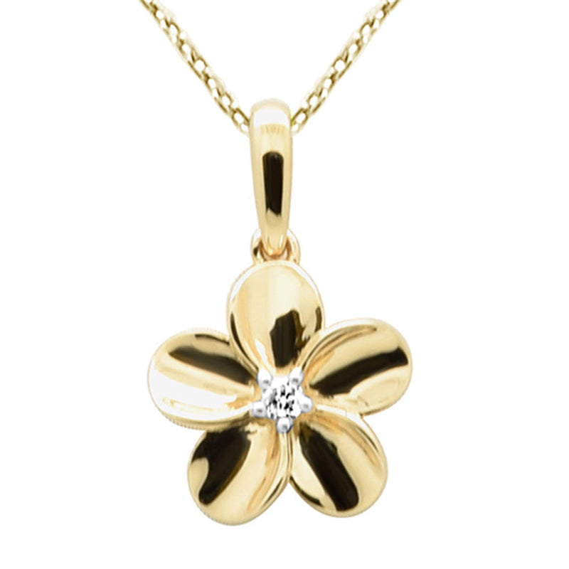 SPECIAL!.03ct G SI 14K Yellow Gold Diamond Flower Pendant Necklace 18" Long Chain