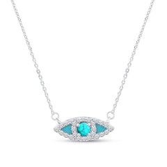 SPECIAL!.30ct G SI 14K White Gold Diamond Turquoise and Blue Enamel Evil Eye Pendant Necklace 18" Long Chain