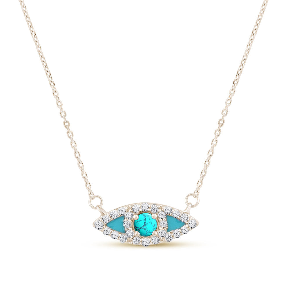 SPECIAL! .26ct G SI 14K Yellow Gold Diamond Torquise and Blue Enamel Evil Eye Pendant Necklace 18" Long Chain