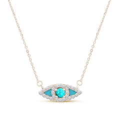 SPECIAL! .26ct G SI 14K Yellow Gold Diamond Torquise and Blue Enamel Evil Eye Pendant Necklace 18" Long Chain