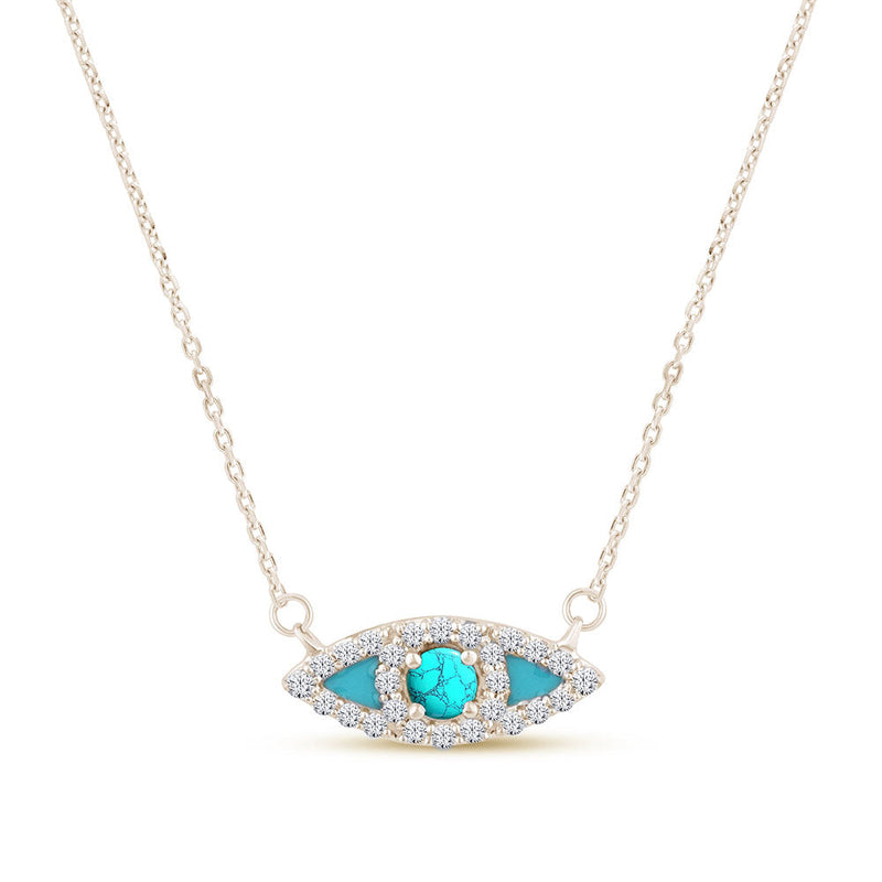 SPECIAL! .26ct G SI 14K Yellow Gold Diamond Torquise and Blue Enamel Evil Eye Pendant Necklace 18" Long Chain