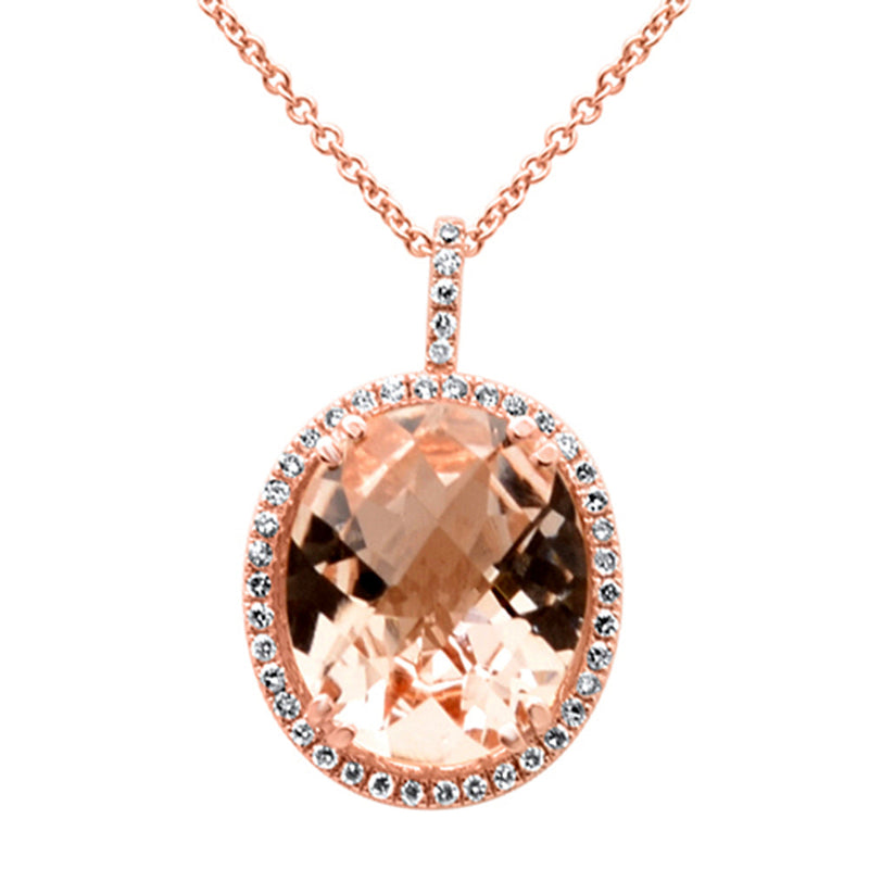 SPECIAL! 5.04ct G SI 14K Rose Gold Diamond & Oval Morganite Gemstone Pendant Necklace 16" Long Chain