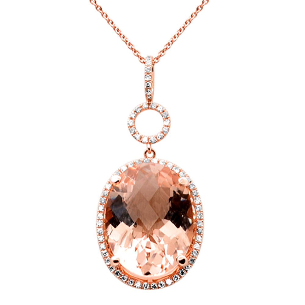 SPECIAL! 7.66ct G SI 14K Rose Gold Diamond & Morganite Gemstone Pendant Necklace 16" Long Chain