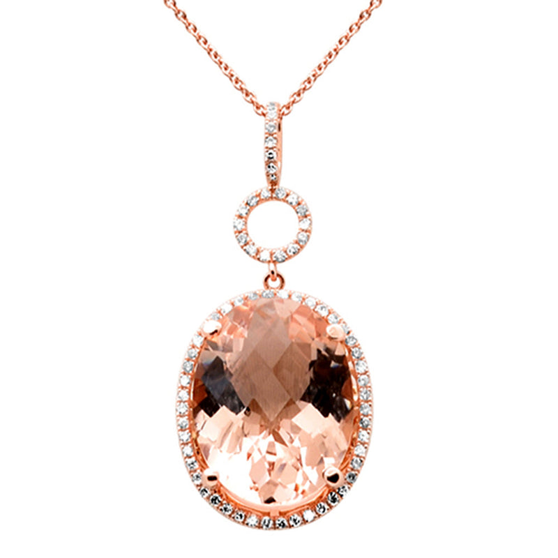 SPECIAL! 7.66ct G SI 14K Rose Gold Diamond & Morganite Gemstone Pendant Necklace 16" Long Chain