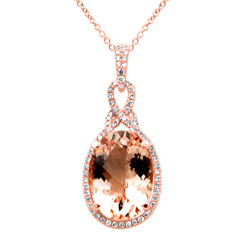 SPECIAL! 3.93ct G SI 14K Rose Gold Diamond & Morganite Gemstone Pendant Necklace 16" Long Chain