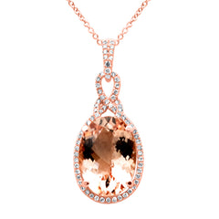 SPECIAL! 3.93ct G SI 14K Rose Gold Diamond & Morganite Gemstone Pendant Necklace 16" Long Chain