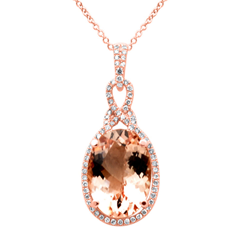 SPECIAL! 3.93ct G SI 14K Rose Gold Diamond & Morganite Gemstone Pendant Necklace 16" Long Chain