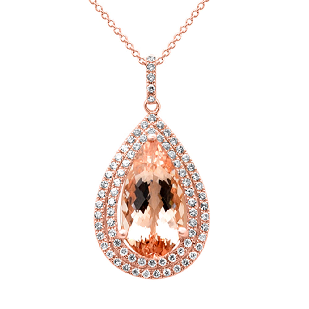 SPECIAL! 5.14ct G SI 14K Rose Gold Diamond & Pear Shape Morganite Gemstone Pendant Necklace 16" Long Chain