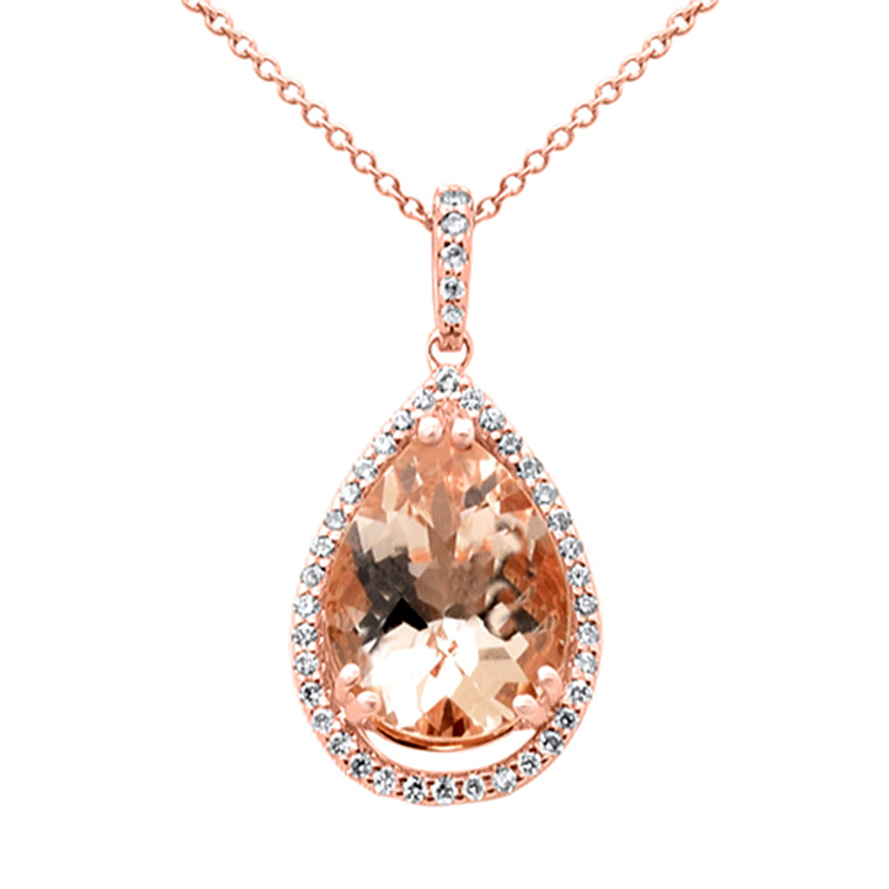 SPECIAL! 3.63ct G SI 14K Rose Gold Diamond & Pear Shape Morganite Gemstone Pendant Necklace 16" Long Chain