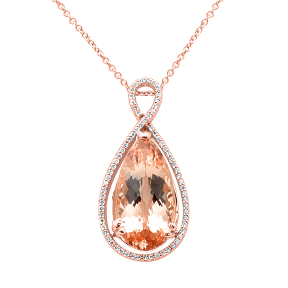 SPECIAL! 4.18ct G SI 14K Rose Gold Diamond & Pear Shape Morganite Gemstone Pendant Necklace 16" Long Chain