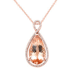 SPECIAL! 4.18ct G SI 14K Rose Gold Diamond & Pear Shape Morganite Gemstone Pendant Necklace 16" Long Chain