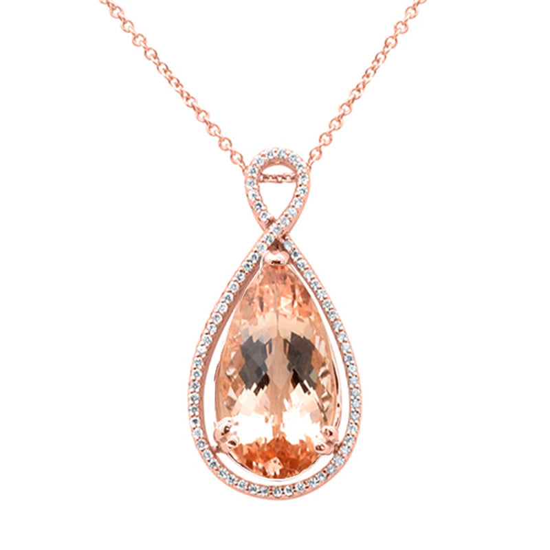 SPECIAL! 4.18ct G SI 14K Rose Gold Diamond & Pear Shape Morganite Gemstone Pendant Necklace 16" Long Chain