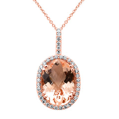 SPECIAL! 4.98ct G SI 14K Rose Gold Diamond & Oval Morganite Gemstone Pendant Necklace 16" Long Chain
